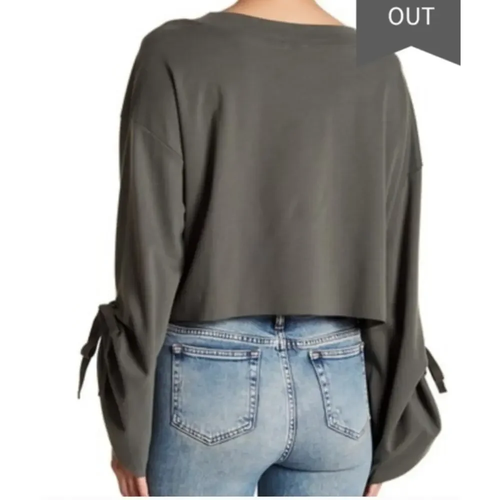 free people gray tie sleeve crop sweatshirt - Picture 3 of 3